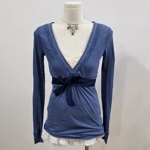 Abercrombie vintage navy long sleeve blue ballerina babydoll top